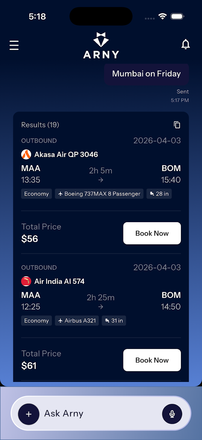 ARNY mobile app — personal AI assistant